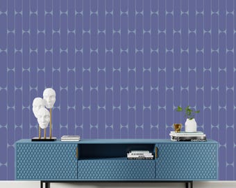 Blue Geometric Wallpaper, Mid Century Retro Peel and Stick Wall Mural for Living Room, Bedroom, Office, Home Decor