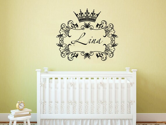 wall decal name girl vinyl lettering decal sticker crown | etsy