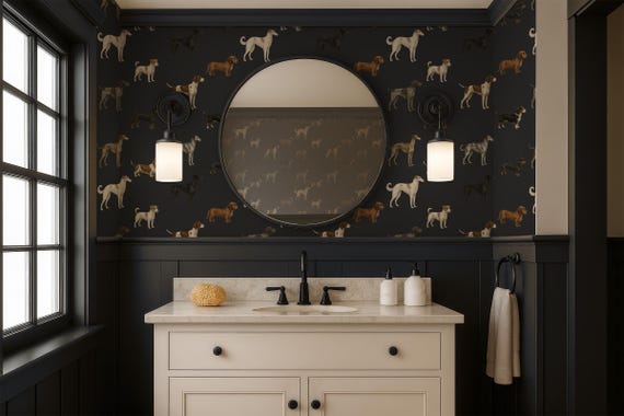 Dog Pattern Removable Wallpaper, Custom Dog Lover Gift Wallpaper, Modern Dog Design Peel and Stick Wallpaper