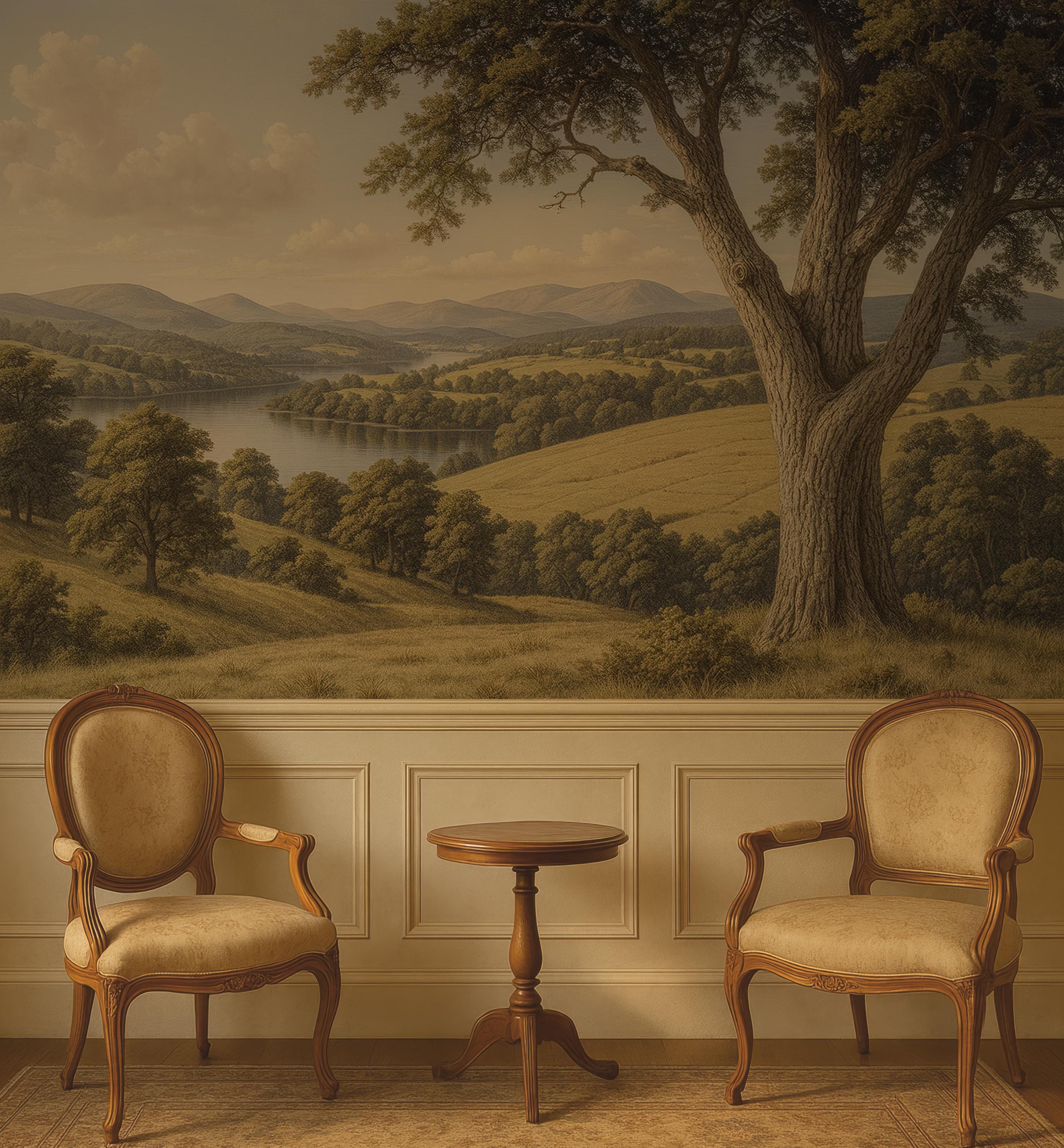 Antique Pastoral Mural, Classic English Landscape Wallpaper ...