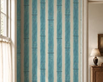 Tennis Wallpaper Peel and Stick, Watercolor Blue Stripe Wall Mural, Tennis Court Preppy Wallpaper, Aesthetic Bedroom Wall Décor