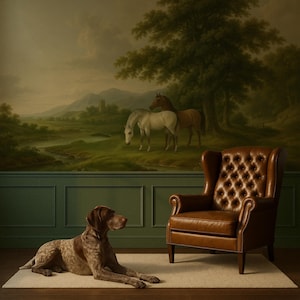Equestrian Wall Mural with Horses, Vintage Landscape Wallpaper, Elegant Living Room Décor, Classic Country Style Art Backdrop