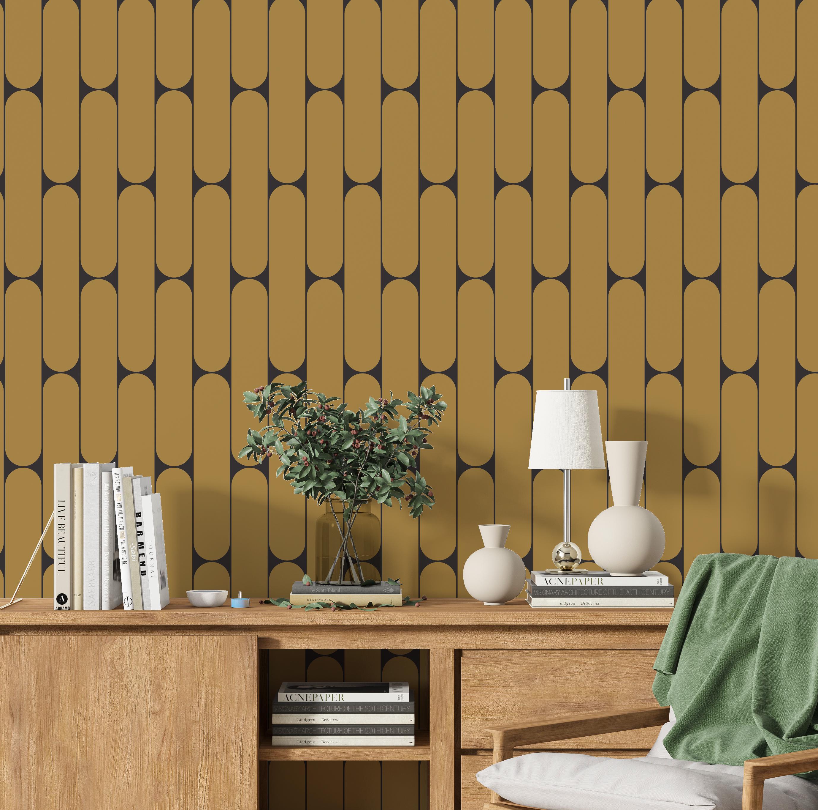 Geometric Mustard Wallpaper, Minimalist Honeycomb Wall Mural, Retro Peel and Stick Wallpaper for Stylish Interiors