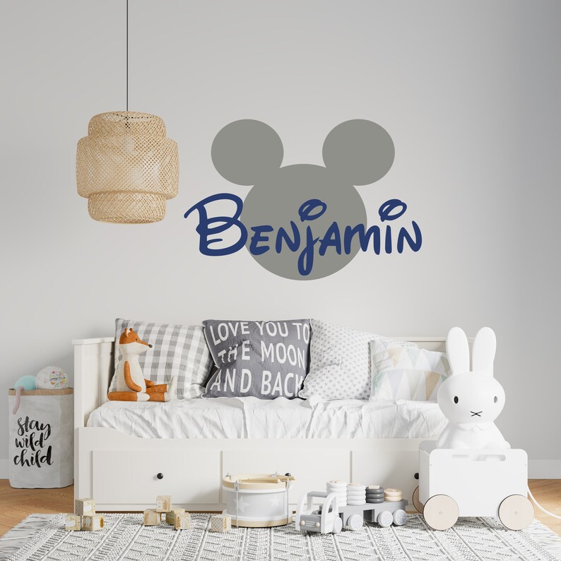 Name Wall Decal Mickey Mouse Head Ears Vinyl Decals Sticker Etsy