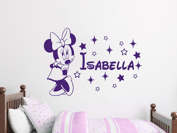 Name Wall Decal Minnie Mouse Vinyl Decals Sticker Custom Name Decals Personalized Baby Girl Name Decor Bedroom Nursery Baby Room Decor Zx57