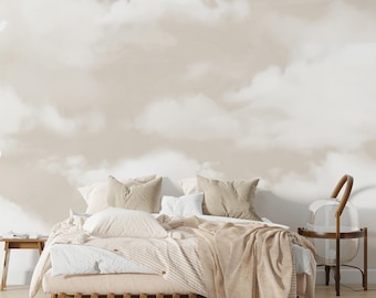 Minimalist Wallpaper Clouds, Neutral Wallpaper Mural, Abstract Neutral Wallpaper Peel and Stick