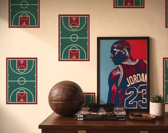 Basketball Court Wallpaper, Kids Room & Teen Sports Accent Wall, Retro Basketball Field Peel and Stick or Traditional Wallpaper