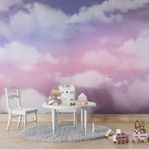 Pink & Purple Clouds Wall Mural - Dreamy Sunset Sky Wallpaper, Kids Room Decor, Soft Pastel Ombre Wall Art