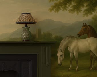 Horse Oil Painting Wallpaper Peel and Stick, Antique Landscape Wall Mural, Moody Countryside Decor, Dark Academia Aesthetic Wallpaper