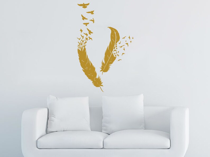 Feather Wall Decal Vinyl Sticker Decals Bird Home Decor Art Etsy