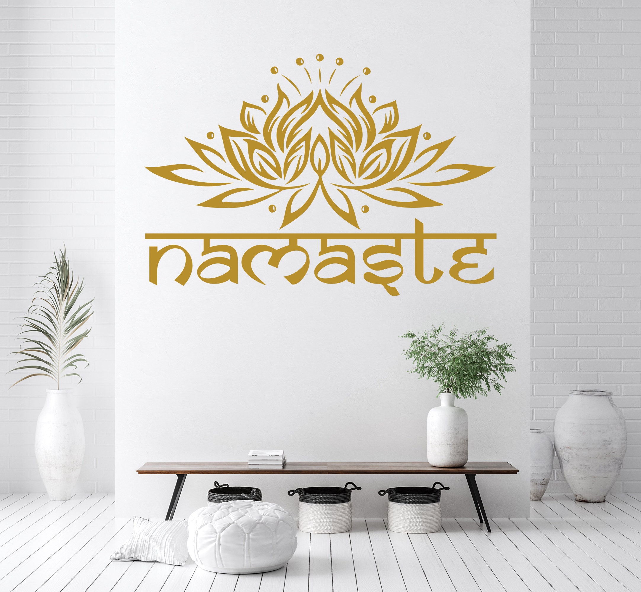 Namaste Wall Decal Quote Lotus Flower Vinyl Sticker Decals Quotes ...