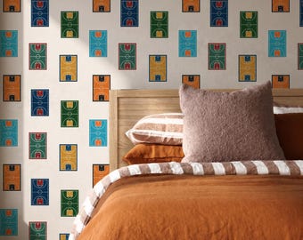 Peel and Stick Basketball Wallpaper, Sports Court Wall, Removable Self Adhesive Wallpaper Kids Room, Playroom Retro Pattern Décor