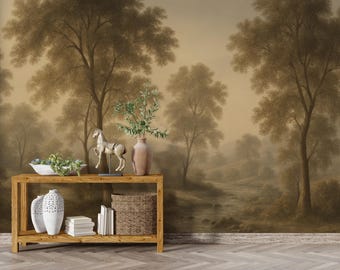 Sepia Forest Mural: Vintage Grisaille Peel and Stick Wallpaper