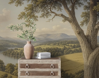 Pastoral Landscape Wallpaper Mural: Vintage Countryside Scene
