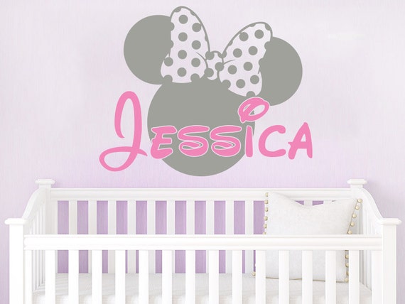 Minnie Mouse Girl Name Wall Decal Vinyl Decals Sticker Custom Name Decal Personalized Baby Girl Name Decor Bedroom Nursery Girls Room Zx265