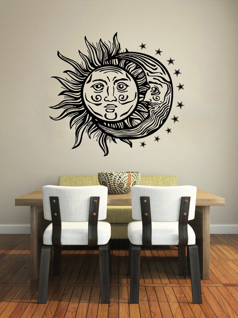 Moon Wall Decal Vinyl Sticker Decals Sun and Moon Crescent Etsy