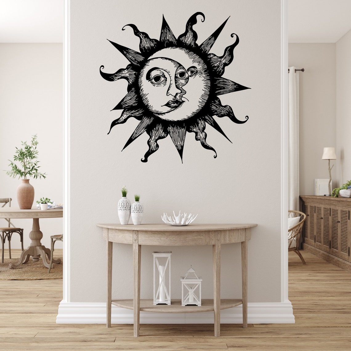 Moon Wall Decal Vinyl Sticker Decals Sun and Moon Crescent Etsy