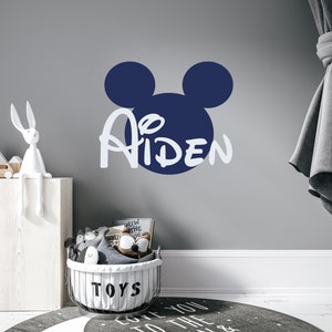 Name Wall Decal Mickey Mouse Head Ears Vinyl Decals Sticker Custom Decals Personalized Baby Name Decor Bedroom Nursery Baby Room Decor ZX29
