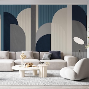Blue Gray Arch Wall Mural – Geometric Abstract Wallpaper, Elegant Accent Wall for Living Room & Office Wallpaper