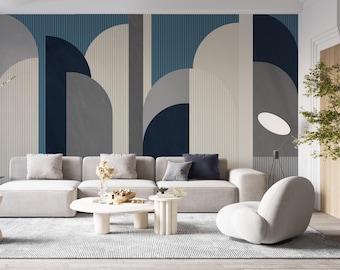 Blue Gray Arch Wall Mural – Geometric Abstract Wallpaper, Elegant Accent Wall for Living Room & Office Wallpaper
