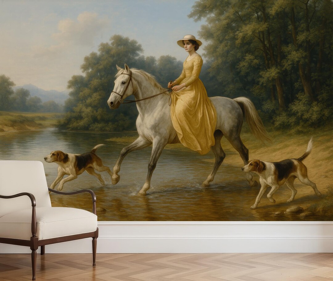 Classical Rider Classical Horse & Rider Painting Wallpaper, Vintage Equestrian Wall ...