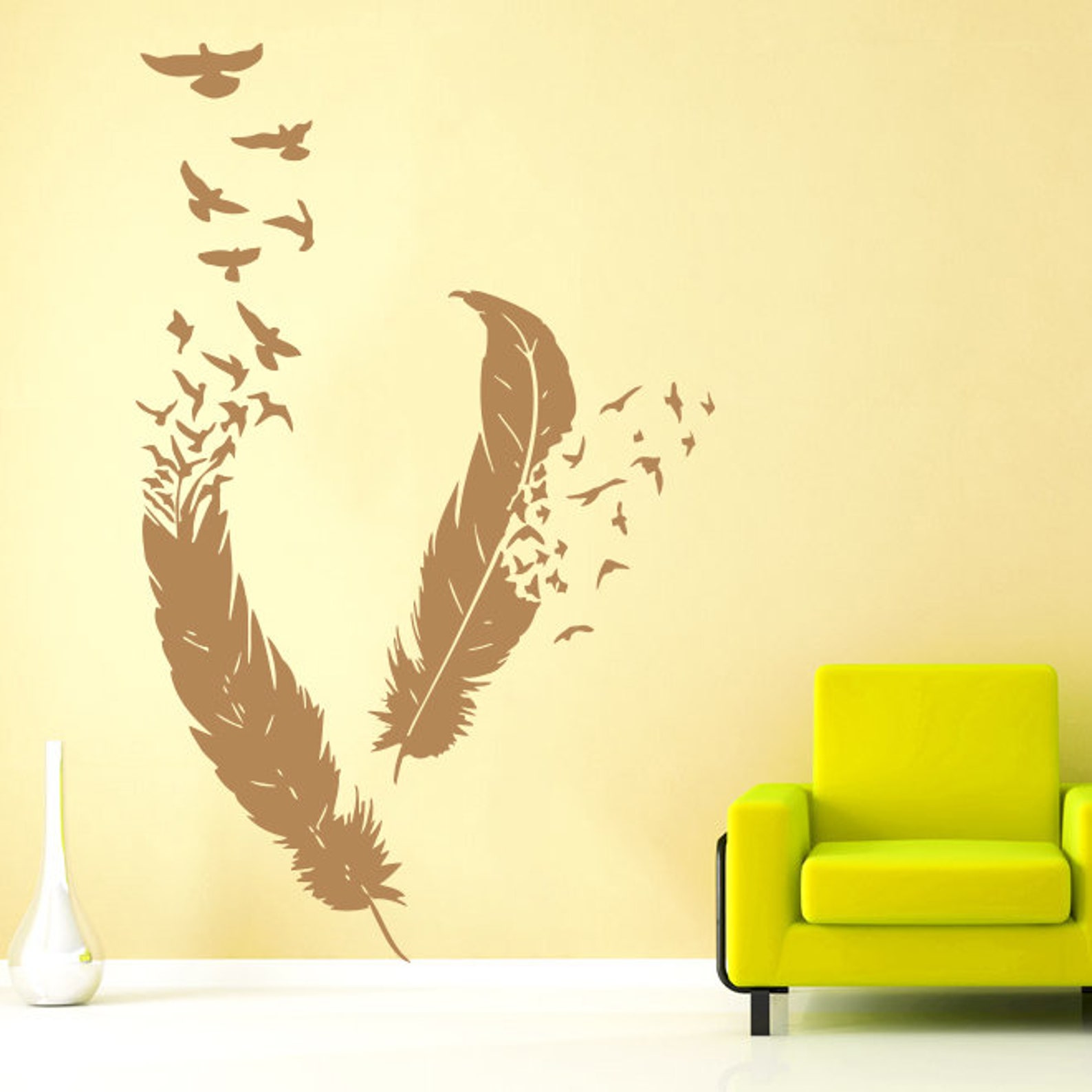 Feather Wall Decal Vinyl Sticker Decals Bird Home Decor Art Etsy