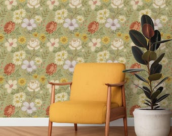 Vintage Floral Peel and Stick Wallpaper: Cottagecore Decor