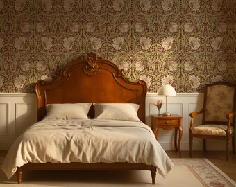 William Morris Style Wallpaper, Vintage Floral Wall Mural, Arts and Crafts Botanical Wall Covering, Peel and Stick Accent Wall Décor