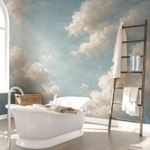 Wall Mural Oil Painting Cloud, Blue Sky Wallpaper Peel and Stick, Renaissance Style Ceiling Clouds, Classic Fine Art Removable Wall Décor