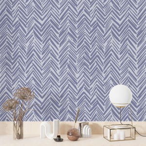 Blue Herringbone Wallpaper Mural, Sketched Chevron Lines Slate Blue Tones, Drawn Chevron Peel and Stick Wallpaper