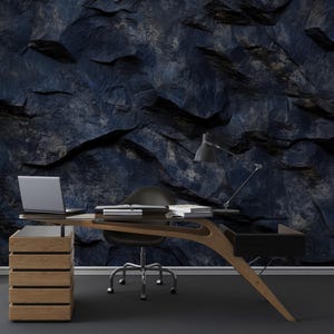 Dark Rock Wall Mural, Black Stone Texture Wallpaper, Industrial Home Décor, Modern Accent Wall, Peel and Stick Removable, Wall Mural Art