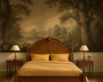 Landscape Peel and Stick Wallpaper Antique Oil Painting Wall Mural Forest Trees Removable Self Adhesive Moody Bedroom Décor