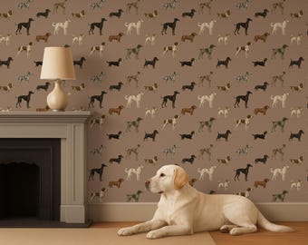 Classic Dog Pattern Removable Wallpaper: Rustic Canine Wall Art