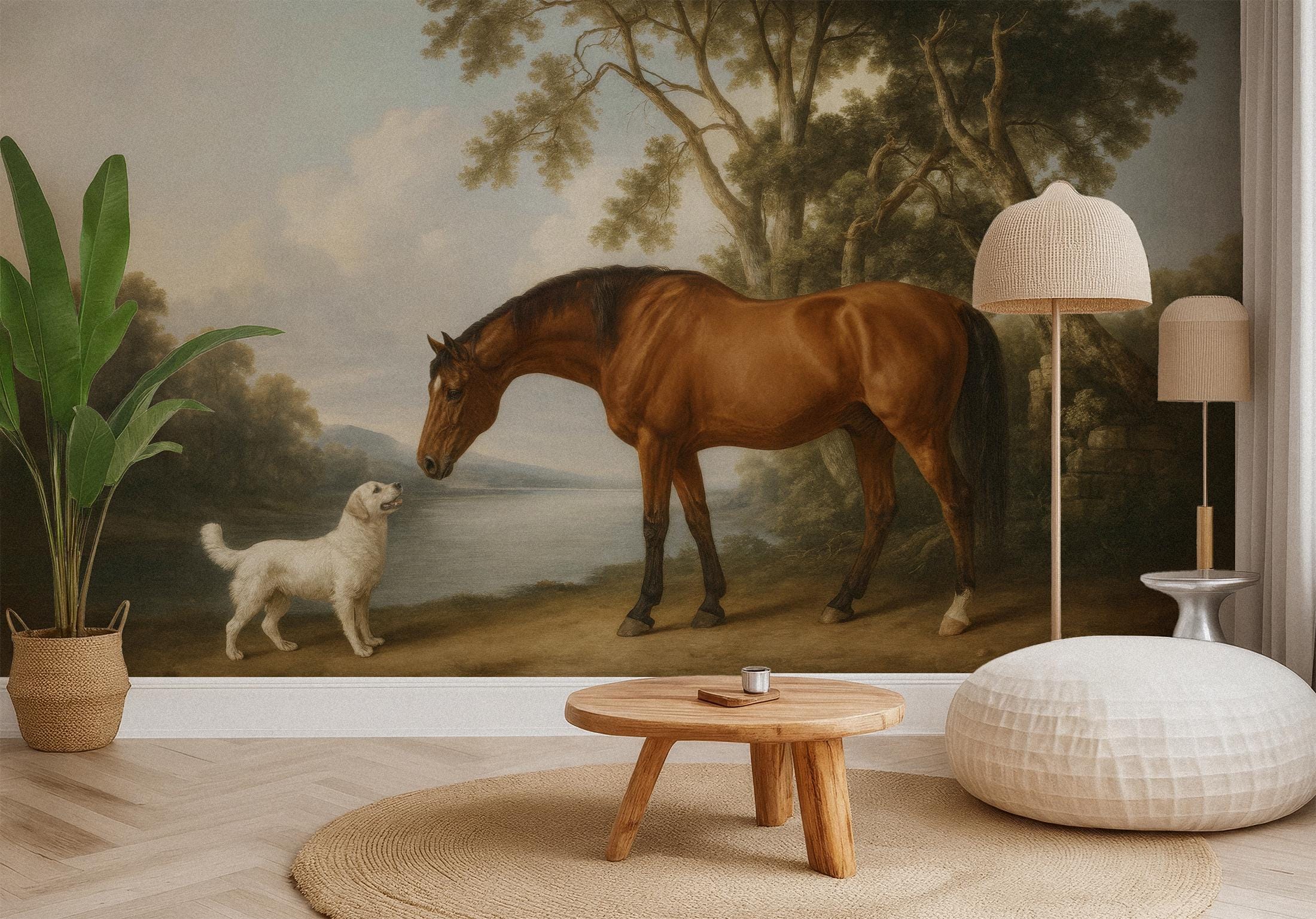 Classic Art Horse and Dog Mural, Vintage English Painting