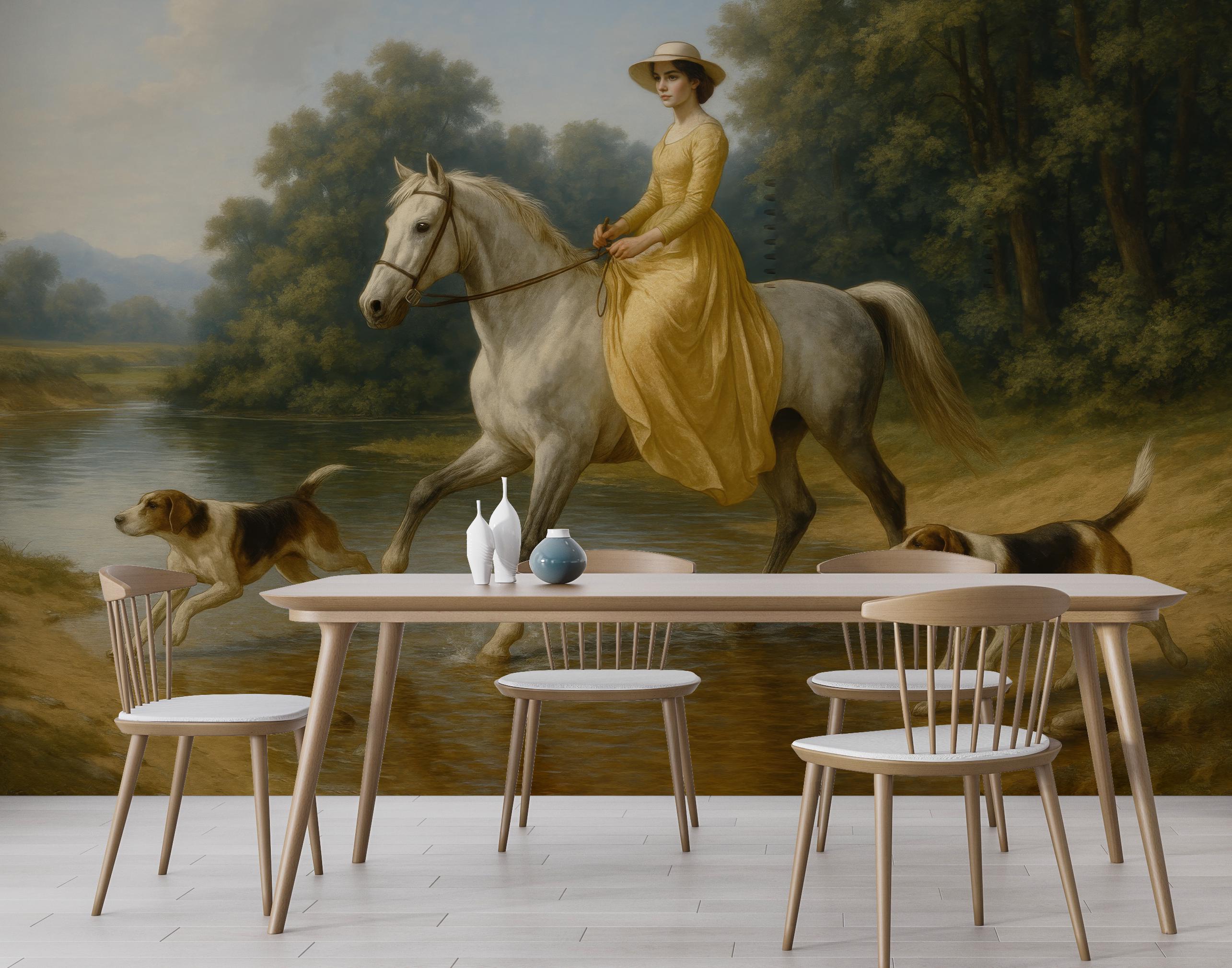 英国製ラルフローレン ヴィンテージ絵皿3枚セット 壁掛け 馬と猟犬 カントリー Equestrian Wall Mural - Classical Horse & Rider Painting Wallpaper