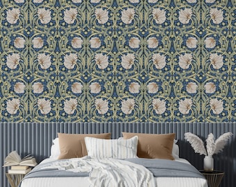 William Morris Wallpaper Navy Blue, Vintage Floral Peel and Stick, Arts and Crafts Botanical Wallpaper Bedroom, Wallpaper William Morris