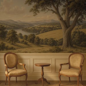 Antique Pastoral Mural, Classic English Landscape Wallpaper, Grandmillennial & French Country Décor, Removable Scenic Wallpaper