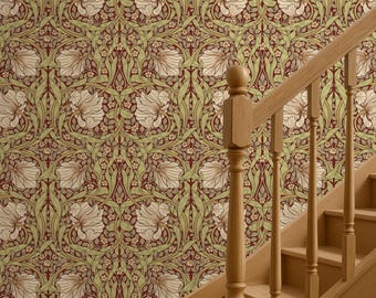 Wallpaper William Morris, Wallpaper Style Floral Pattern, Botanical Leaf Wallpaper, Peel and Stick Removable Wallpaper