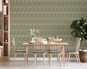 70s Geometric Arch Wallpaper, Green Retro Mid-Century Modern Peel and Stick