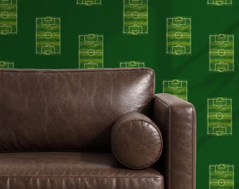 Soccer Field Wallpaper, Football Pitch Kids Room Décor, Green Sports Removable Peel and Stick Wall Mural, Boy Bedroom Nursery Wallpaper