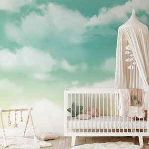 Wallpaper Aesthetic Green Cloud, Serene Design Wall Decor, Green Wallpaper for Home or Office Wall Art