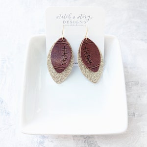 Embossed football leather earrings, football leather earrings