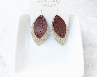 Embossed football leather earrings, football leather earrings