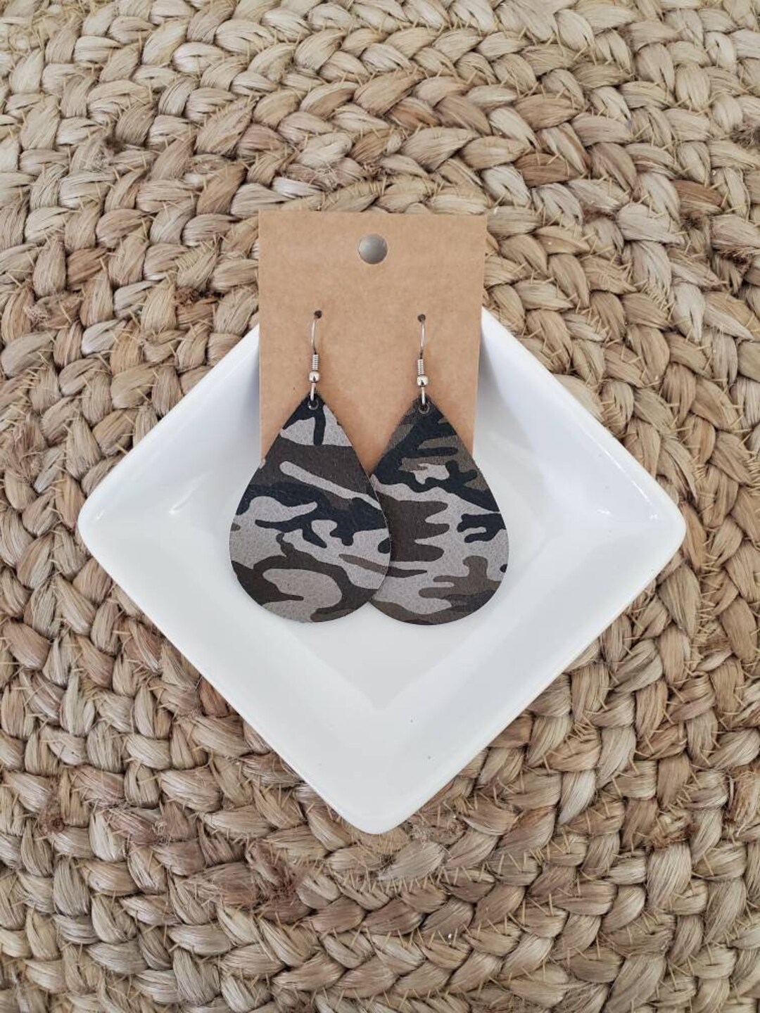 Camo cheap leather earrings