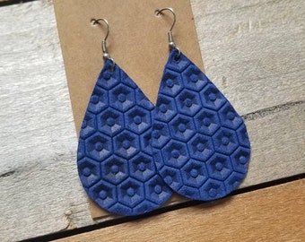 Leather teardrop earrings, navy leather earrings, navy teardrop earrings, navy teardrop leather earrings, leather, teardrop, earrings