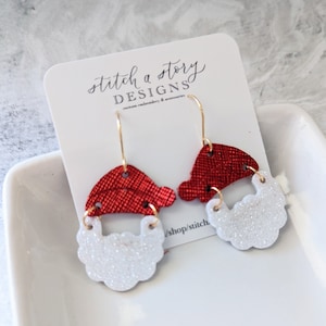 Santa leather earrings, leather earrings, Christmas earrings