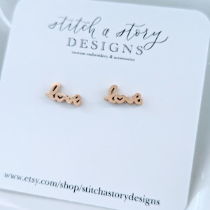 Tiny gold love stud earrings, love earrings