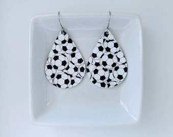 Leather soccer earrings, leather soccer ball earrings, soccer ball earrings