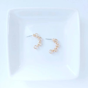 Gold chain link half hoop stud earring, gold half hoop earring, stud earring