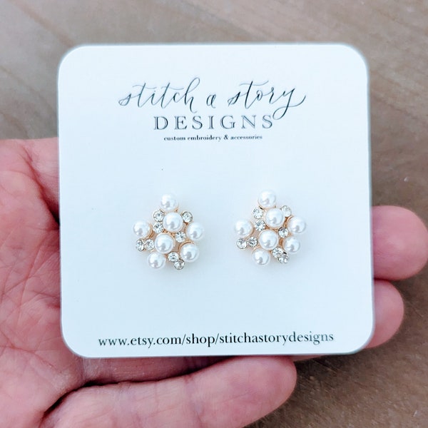 diamond and pearl cluster stud earrings